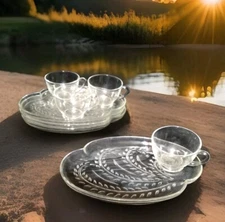 Federal Glass Hospitality 8pc. Luncheon/Snack Set Homestead Pattern Vintage