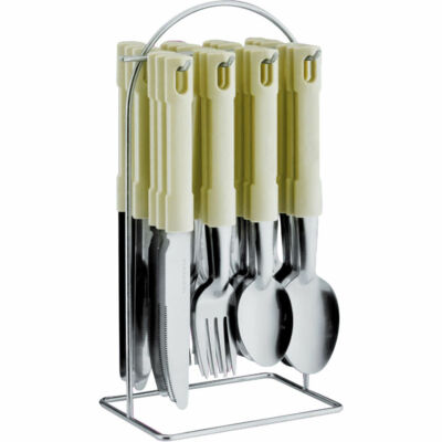 24-TEILIGES CREME BESTECKSET EDELSTAHL STÄNDER UTENSIL GABEL LÖFFEL HALTER ORGANISER