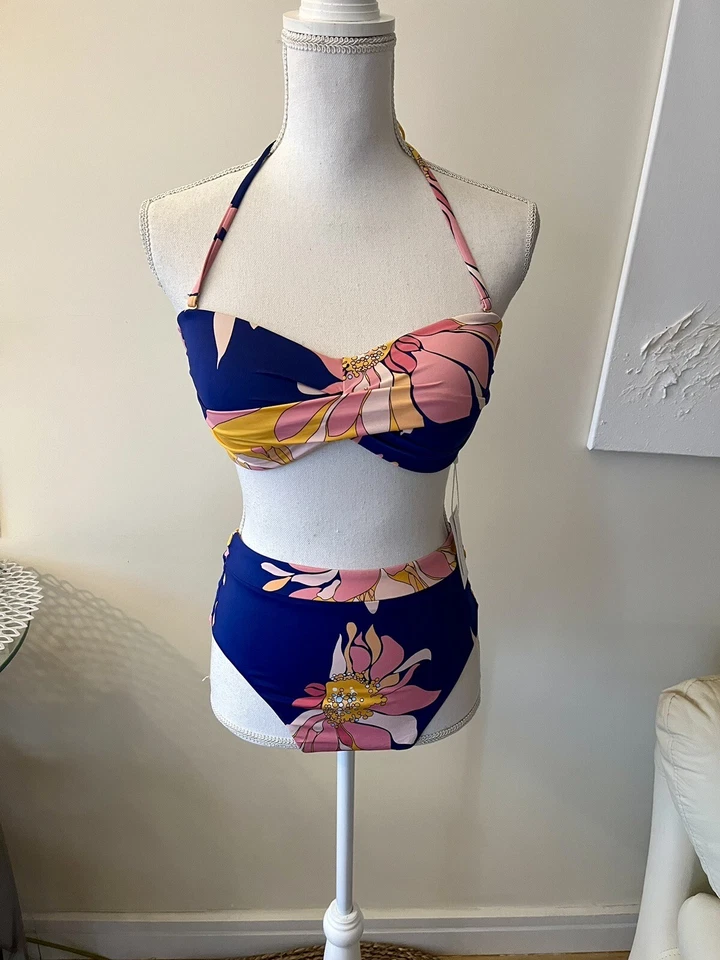 Traje de baño TRINA TURK cintura alta 2 piezas BREEZE bandeau traje de baño para mujer talla 10 nuevo con etiquetas Foto 4 de 4