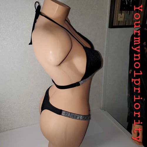 S-L Victoria's Secret Very Sexy RHINESTONES Top & Thong SWIM SET VS LOGO - Picture 9 of 12