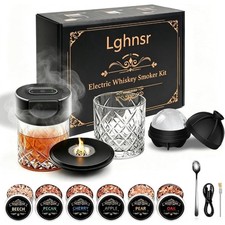 Electric Whiskey Smoker Kit &ndash; 6 Wood Chips, Rechargeable & Easy Clean, Flame-fre