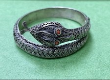 Antique Vintage Ottoman Filigree Silver Red Coral Hinged Cuff Snake Bracelet R8