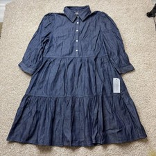 Tommy Hilfiger Dress Womens 8 Blue Denim Collared Tiered Shirt Midi 3/4 Sleeve