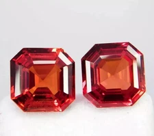 AGL Certified 70 Ct Natural Orange Sapphire Asscher Cut Pair Loose Gemstone