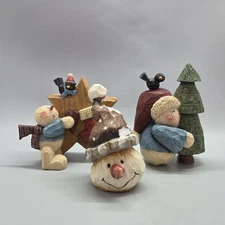 Vintage Rustic Christmas Snowman Figurines Lot of 3 Resin Primitive Decor VGUC 