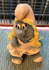 SMURFETTE PLUSH DOLL WITH DRESS - 1983 PEYO WALLACE BERRIE & CO - MADE IN KOREA