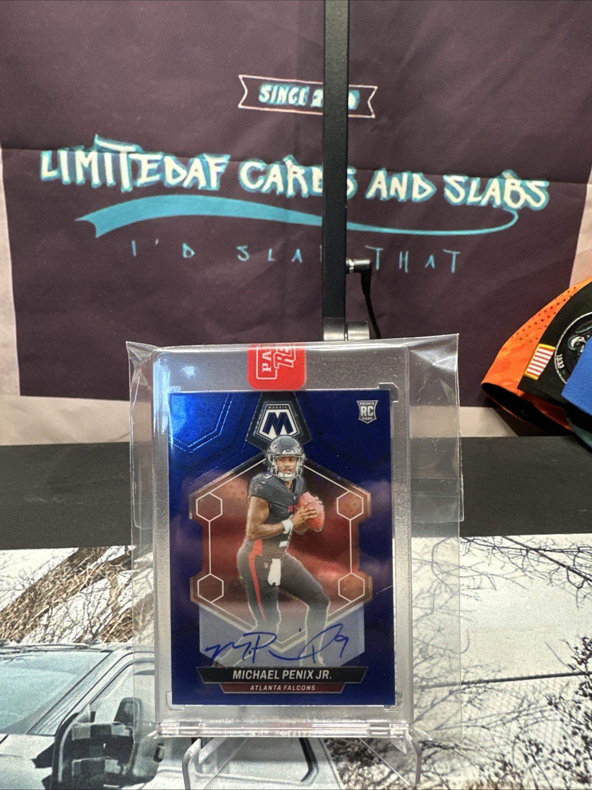 Michael Penix Jr. Rookie Auto 2024 Mosaic No Huddle Blue Disco Falcons RC