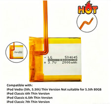 LG 2000mAh Battery Upgrade Replacement for iPod Classic 6.7 Video 5 5.5 Thin