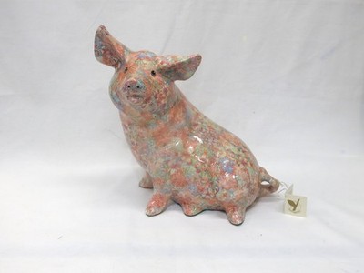 Global Studios Ceramic Decoupage (Simon) Pig Handmade England Authenticity Cert