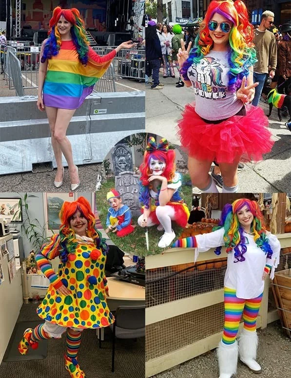 Long Curly Rainbow Cosplay Wig with 2 Playful Ponytails - Heat Resistant - Image 4 of 4