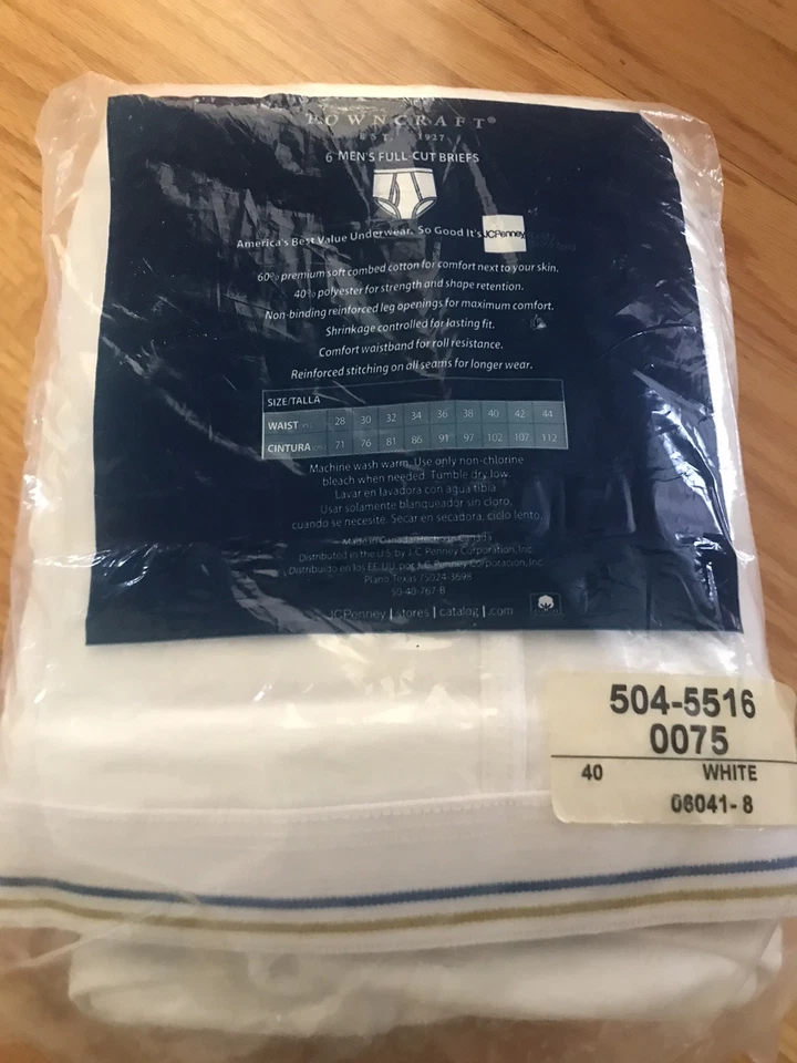 Трусы мужские JCPenney TownCraft полный покрой нижнее белье 6 пар размер 40 XL запечатанные винтажные - Изображение 3 из 4