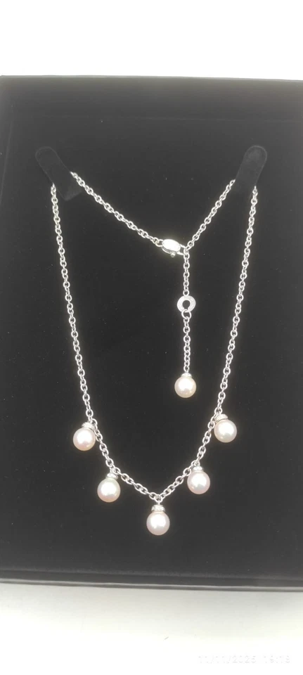 Collar Salvini de oro blanco macizo 18K con perlas y diamantes naturales Italia - Imagen 4 de 4