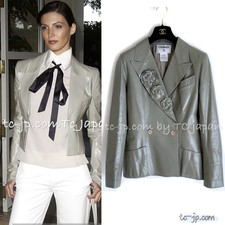 CHANEL 03C Gray Moss Calfskin Leather Camellia Jacket Karl Lagerfeld 38 US6
