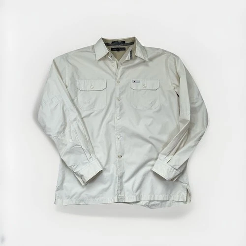Tommy Hilfiger Mens Size XL Tan Long Sleeve Button Up Shirt Cotton Nylon Blend video thumbnail