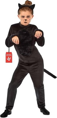 Mädchen schwarze Katze Kostüm Kinder S - XL Tier Halloween Kostüm Kätzchen Catsuit