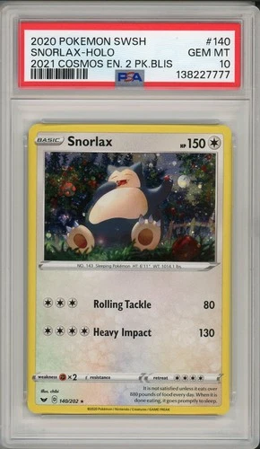 2020 Pokemon SWSH Snorlax Cosmos Holo Promo 2021 2 Pack Blisters #140 PSA 10