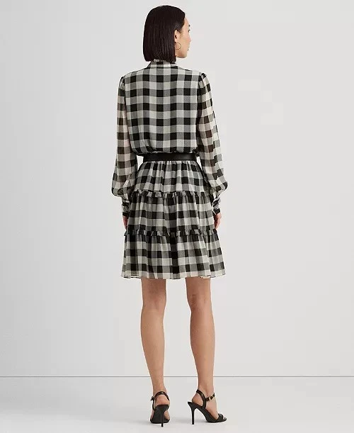 NWT Lauren Ralph LaurenWomen's Buffalo Check Ruffled Georgette Dress - Image 3 of 4