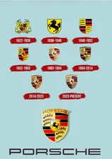 Porsche Logo Timeline Poster 12x8in Metal Sign Emblem 911 Boxter Garage Car ss