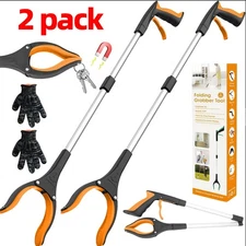 32" Foldable Reacher Grabber Tool, 2-Pack Magnetic Tip for Easy Grab and Pickup