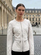 Bomber Karen Millen 12 UK crema chiara contrasto trapuntato leggero confezionabile Y2K