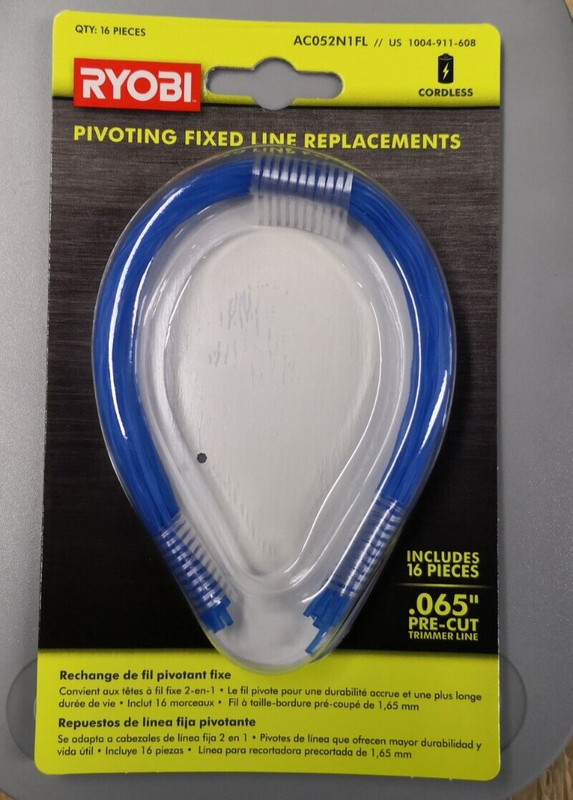 Ryobi AC052N1FL Pre-Cut .065" Pivoting Fixed Line Replacements Refills 16-pieces