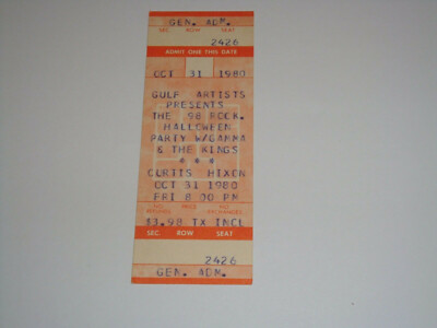 GAMMA THE KINGS ORIGINAL 1980 UNUSED CONCERT TICKET 98 ROCK HALLOWEEN PARTY USA