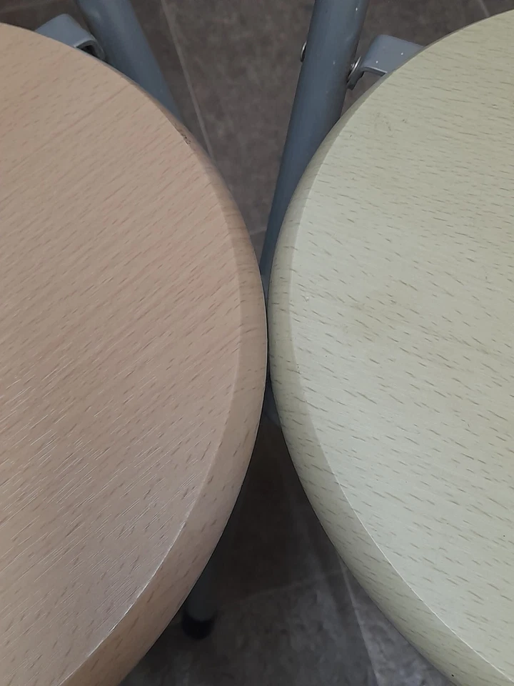 Matching pair of stools in pine effect and grey metal - foldable - Image 2 of 4