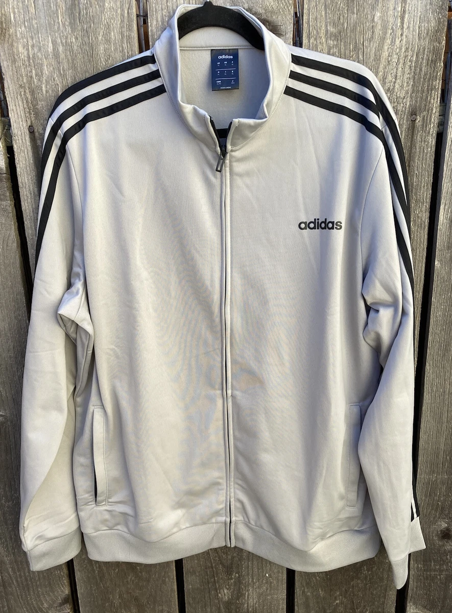 Men&#039;s Adidas Grey/Black Stripe Zip Jacket Polyester Lightweight 3 Stripe | eBay