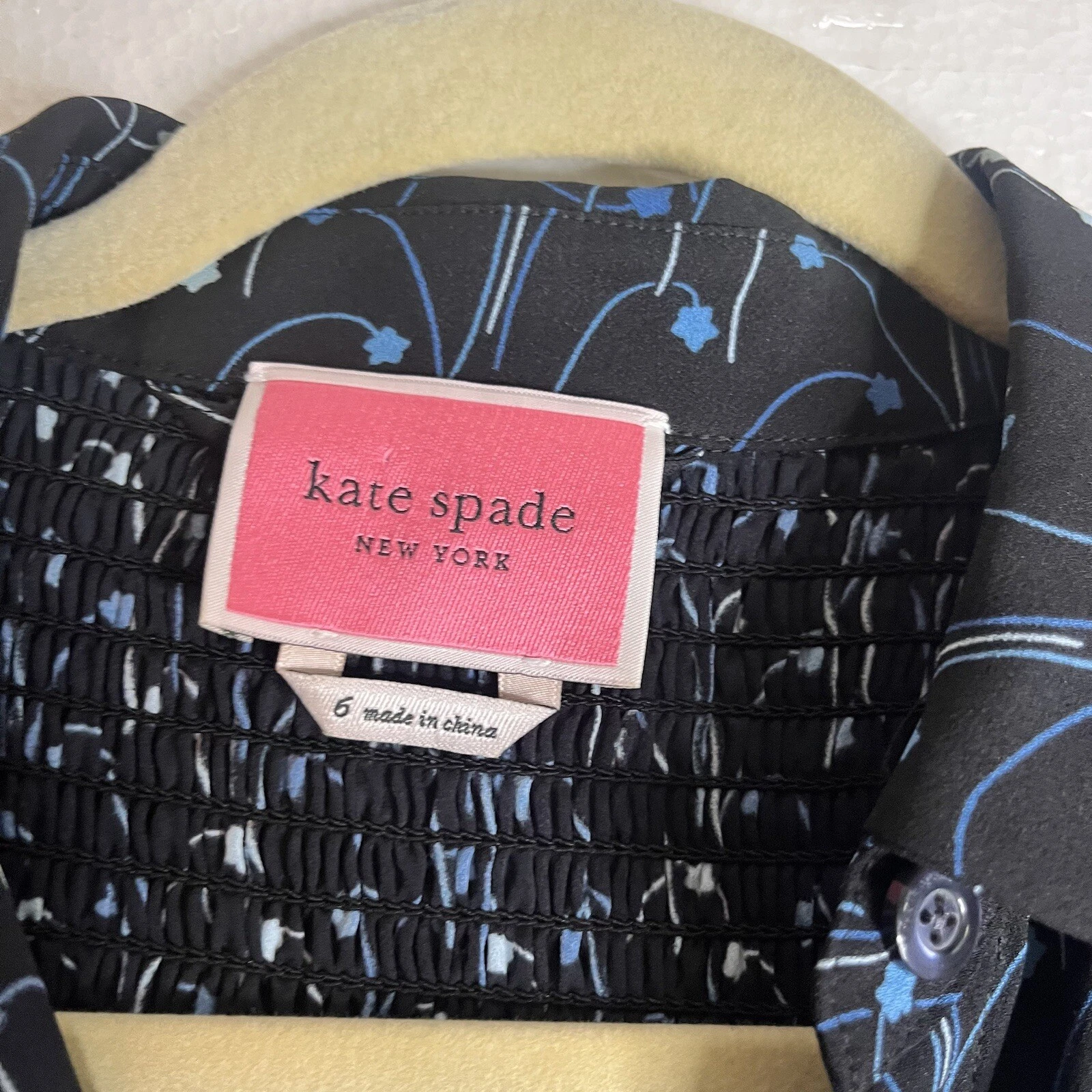 Abito Camicia Kate Spade Blu Stella Floreale Schiena Fumè Midi Tg 6