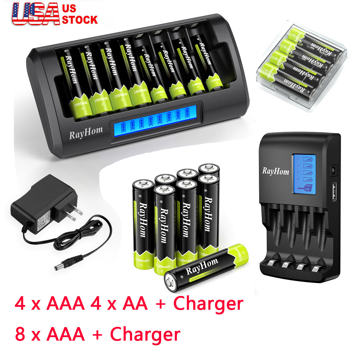 AA AAA Rechargeable Batteries NIMH with LCD Smart Charger For AA AAA-image