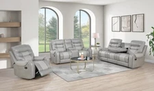 LUXURY Two-Tone 3PC Gray Sofa Loveseat Chair Leather Living 5-Recliner Set