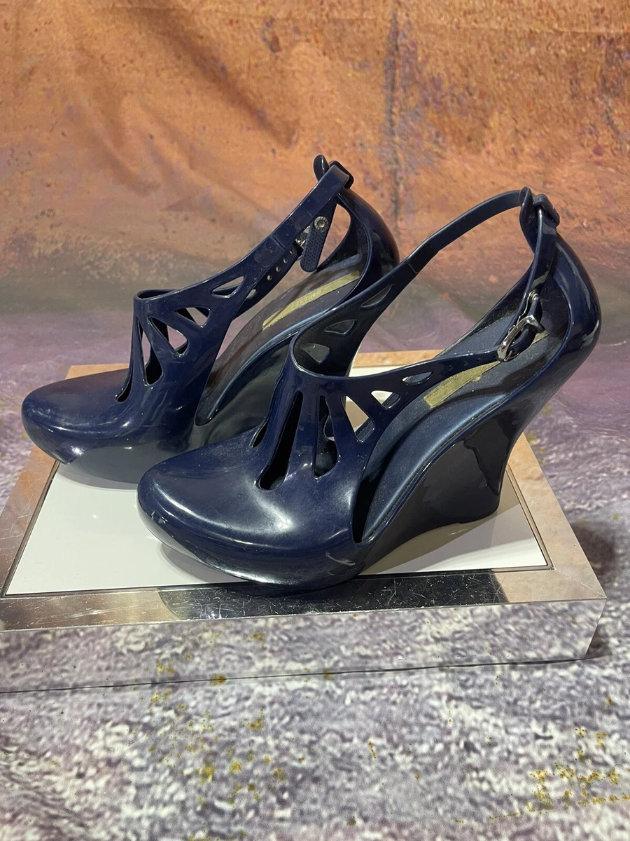 Navy patent wedges sale