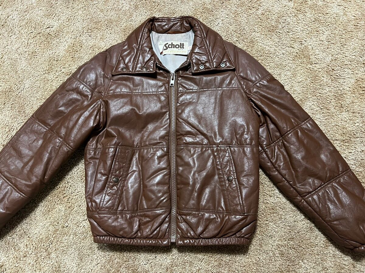 Vintage Leather Jacket Schott NYC Sportswear Puffer Bomber Vintage Leather Jacket Schott NYC Sportswear Puffer Bomber