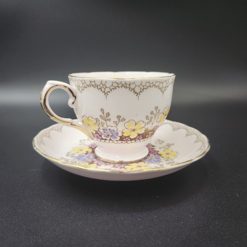 Vintage Tuscan English Fine Bone China Tea Cup & Saucer Pink W Yellow & Purple - Picture 15 of 18