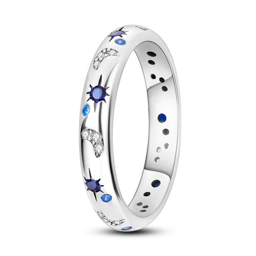 Silver-plated Celestial Blue Star and Crystal Moon Ring ** Size 6-9 ** - Picture 2 of 5
