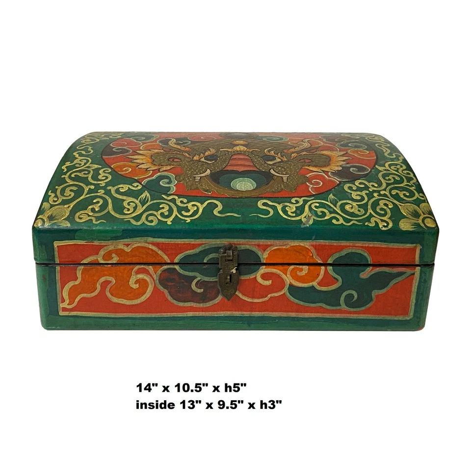 Tibetan Style Dimensional Foo Dog Head Graphic Rectangular Box ws1094 - Image 2 of 4
