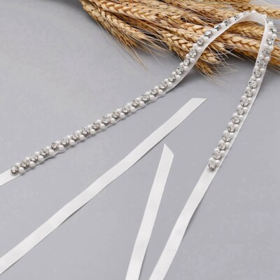 Thin Crystal Pearl Bridal Sash Rhinestone Wedding Bridesmaids Prom Dress  Belt
