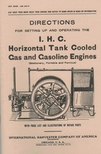 International IHC Horizontal Tank Cooled Gas & Gasoline Engine Directions Book