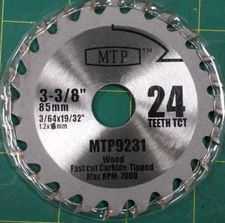 3-3/8 inch Carbide Circular Saw Blade for Rockwell RK3501 16.5mm arbor TCT Wood