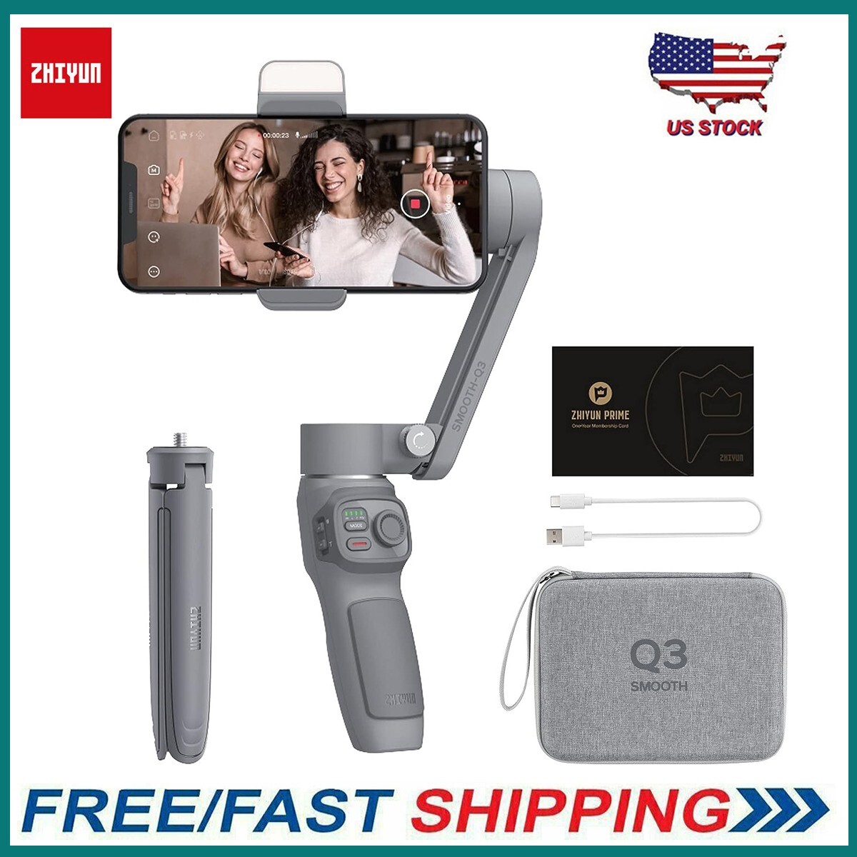 3-Axis Handheld Phone Gimbal for iPhone & Android w/Built-In 215mm Extension Rod - ZHIYUN CINEPEER CQ5 Combo Kit