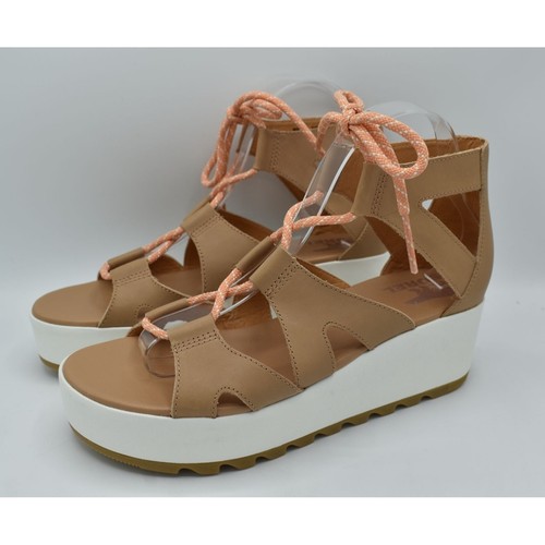 Sorel Womens Sz 9.5 Cameron Flatform Lace Platform Beige Gladiator Shoes Sandals