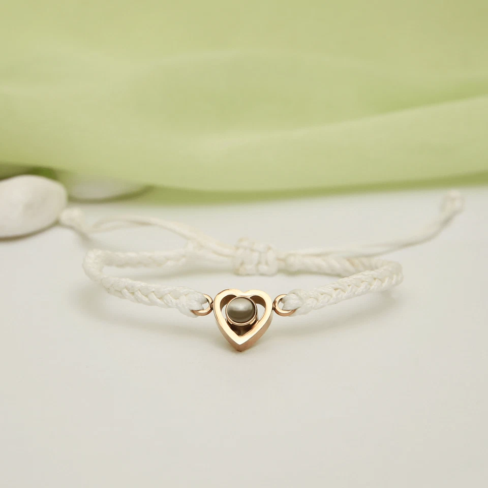 Pulsera Cuerda Proyección Foto Corazón Personalizada • Regalo Aniversario para Amigo Foto 3 de 4