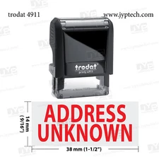 New Trodat 4911 Self Inking Rubber Stamp w. Address Unknown-RED