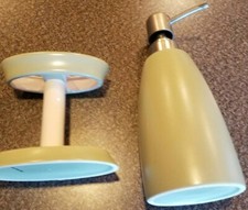Two 2 Piece Bathroom Set  Green  Toothbrush Holder  Soap Dispenser
