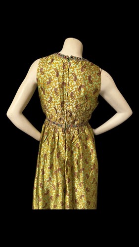 Vtg 60s Palazzo Pants Paisley Print Hostess Jumpsuit Sequin Sleeveless Wide Leg - Picture 9 of 18