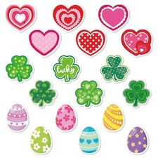 54Pcs Valentine' s Day St. Patrick' s Day Easter Cutouts Heart Shamrock Egg Pape