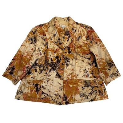 Coldwater Creek Rust Brown Abstract Leaf Print 100% Cotton Blazer Jacket Size 2X
