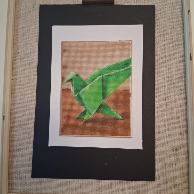 ACEO painting bird oragami 'fly me to the moon' Stacy singleton