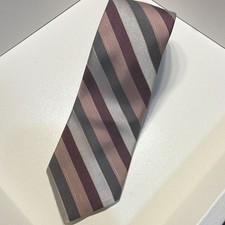 Le Bil’s Men’s Striped Woven Necktie Tie Gray Burgundy Pink Made in USA