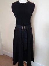 ZARA BLACK CAP SLEEVE BELTED MIDI DRESS WITH JERSEY TOP - SIZE MEDIUM